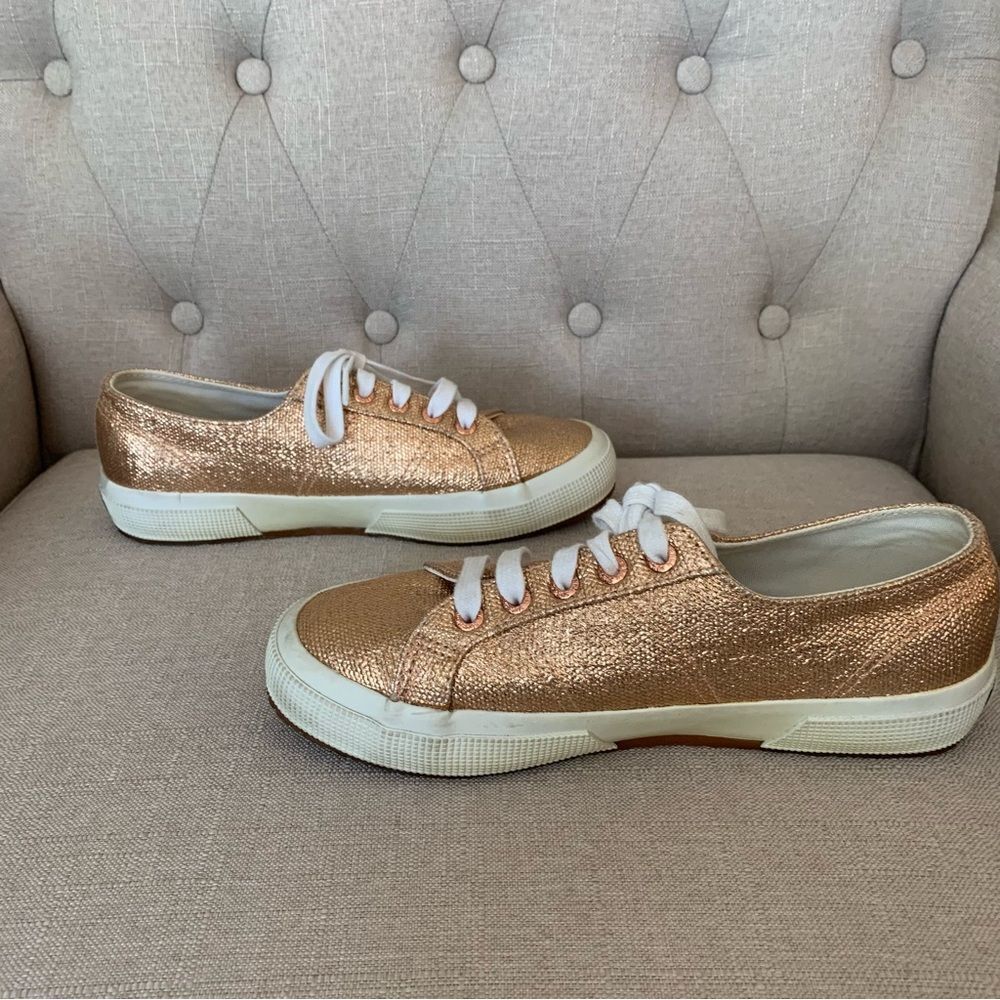 Superga Metallic Rose Gold Sparkle Sneakers Size 7.5
